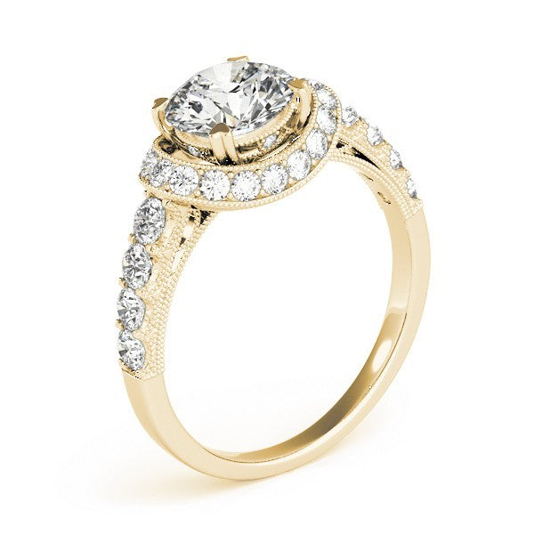 2.00 Ct DE/VS Lab Grown Round Diamond Halo Engagement Ring 18K Yellow Gold