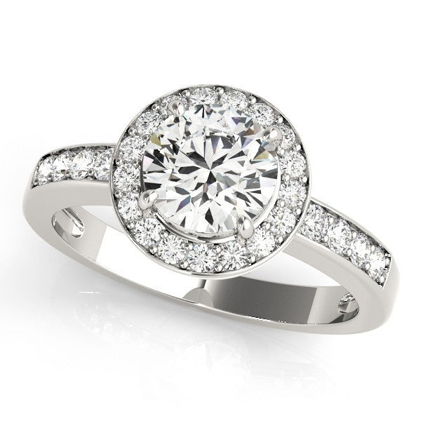 Lab Grown Round Diamond Halo Engagement Ring 18K White Gold