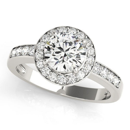 Lab Grown Round Diamond Halo Engagement Ring 18K White Gold