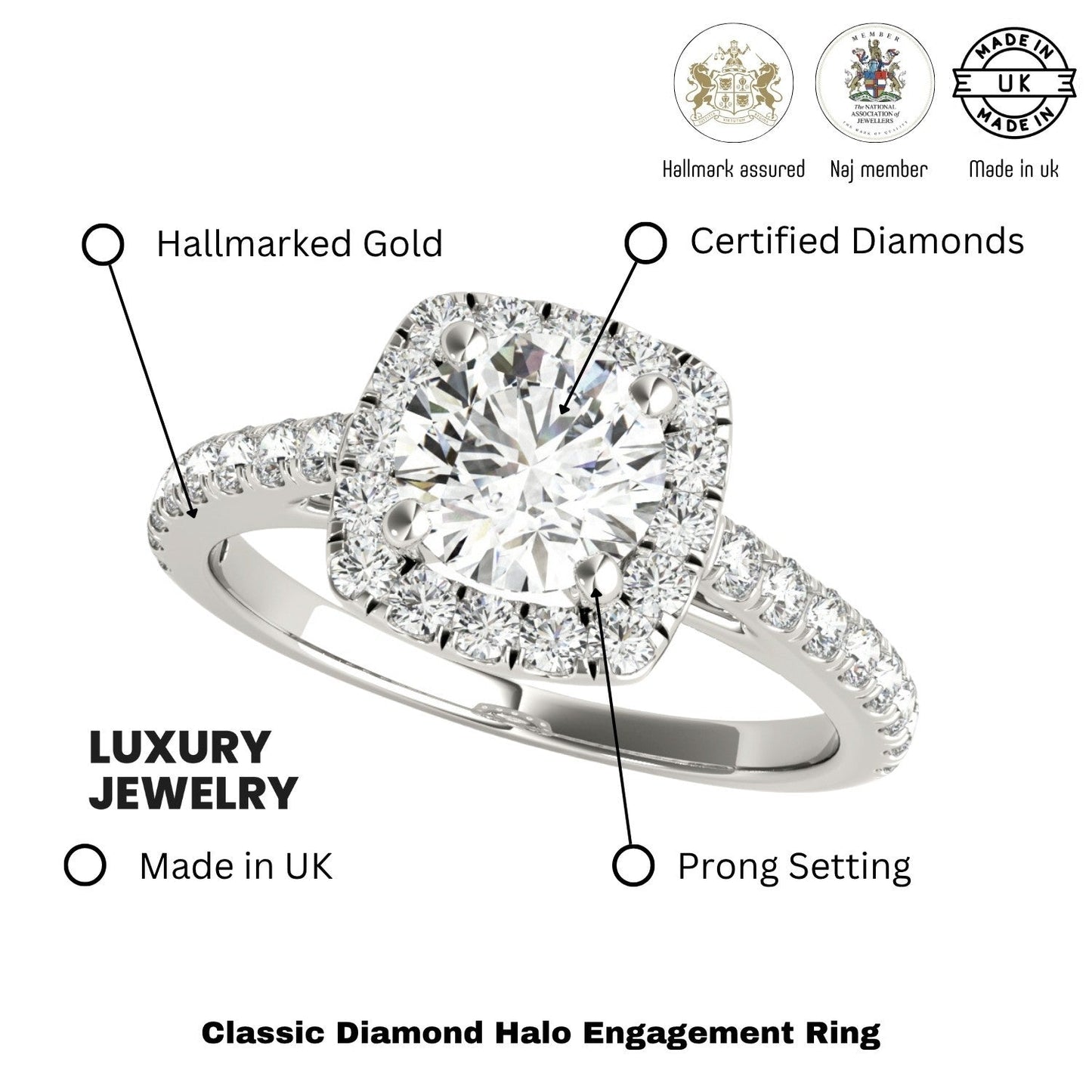 2.00 Ct DE/VS Lab-Grown Diamond Halo Engagement Ring in Platinum