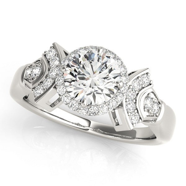 Lab Grown Round Diamond Halo Engagement Ring 18K White Gold