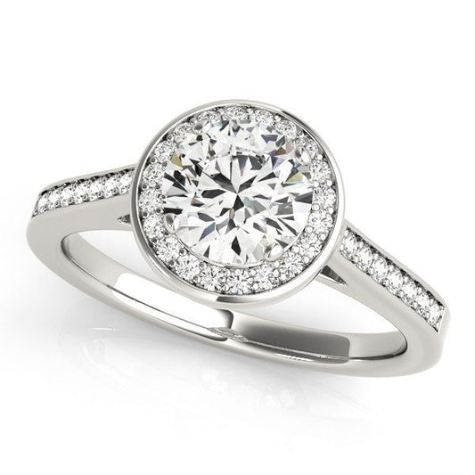 Lab Grown Round Diamond Halo Engagement Ring 18K White Gold
