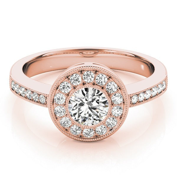 Lab Grown Round Diamond Halo Engagement Ring 18K Yellow Gold