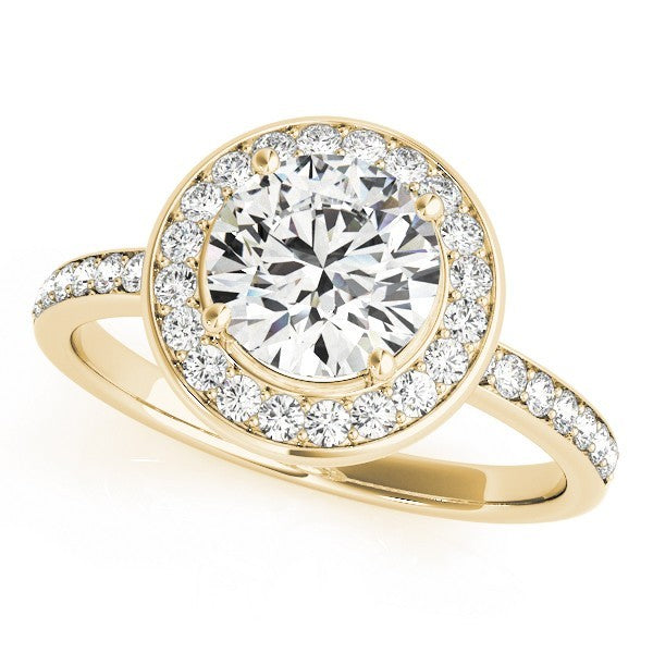 Lab Grown Round Diamond Halo Engagement Ring 18K Yellow Gold