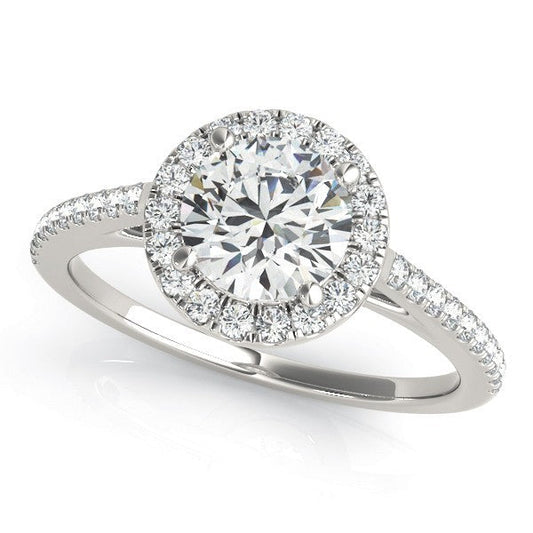 Lab Grown Round Diamond Halo Engagement Ring 18K White Gold