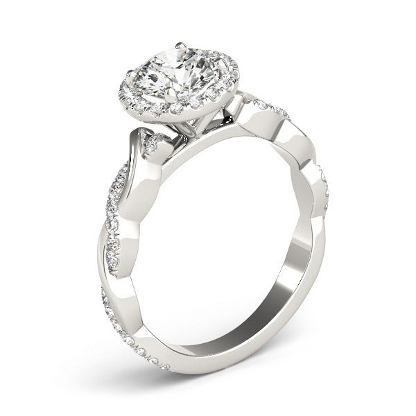 Lab Grown Round Diamond Halo Engagement Ring 18K White Gold
