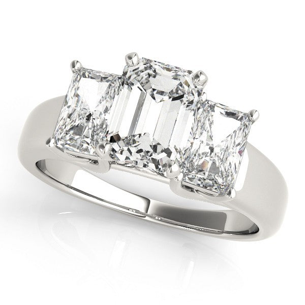 2.00Ct Lab Grown Emerald Cut Diamond 3 Stone Engagement Ring 18K White Gold