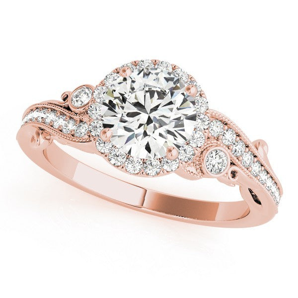Lab Grown Round Diamond Halo Engagement Ring in 18K Rose Gold