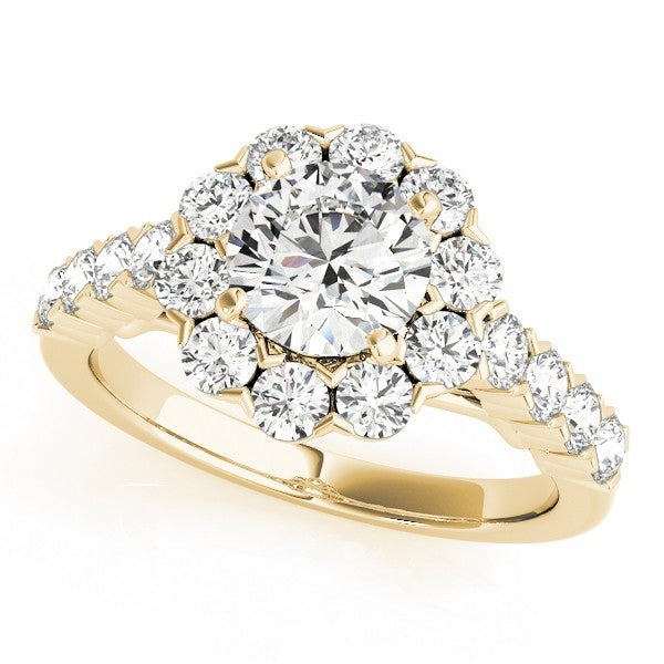 Lab Grown Round Diamond Halo Engagement Ring 18K Yellow Gold