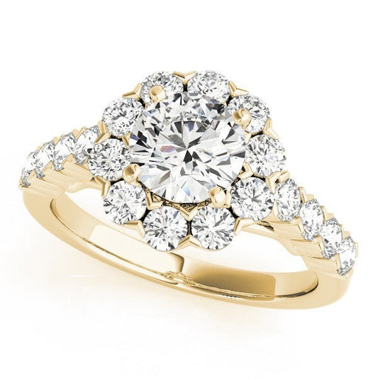 Lab Grown Round Diamond Halo Engagement Ring 18K Yellow Gold