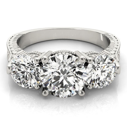 Platinum Lab Grown Diamond Trilogy Engagement Ring Art Deco Designer 2CT DE/VS