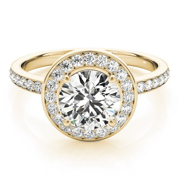 Lab Grown Round Diamond Halo Engagement Ring 18K Yellow Gold