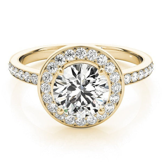 Lab Grown Round Diamond Halo Engagement Ring 18K Yellow Gold
