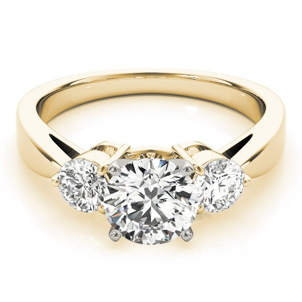 Platinum Round Diamond V Prong Trilogy Engagement Ring  - DE/VS 2Ct Lab Grown