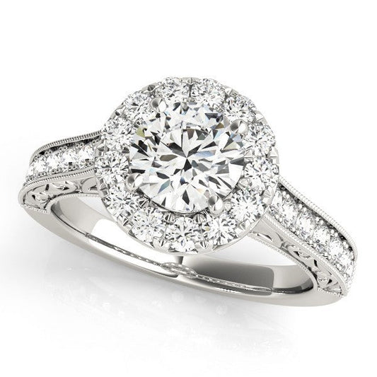 Lab Grown Round Diamond Halo Engagement Ring 18K White Gold