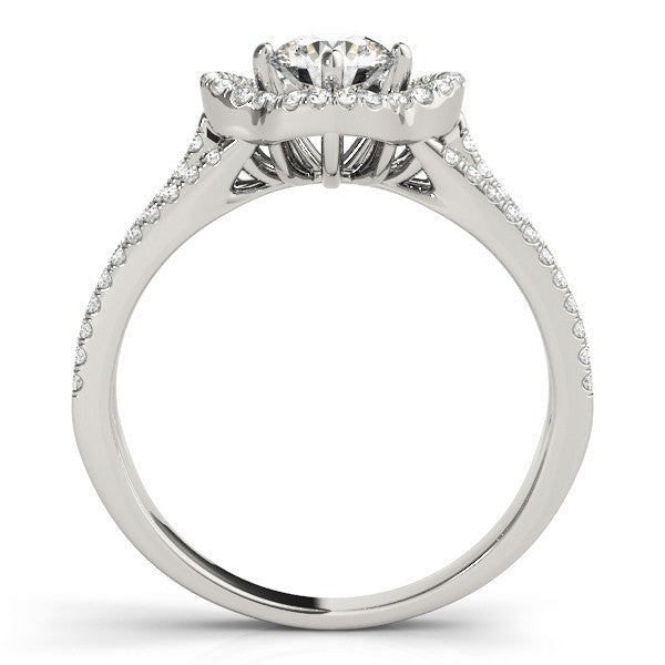 Lab Grown Round Diamond Halo Engagement Ring 18K White Gold