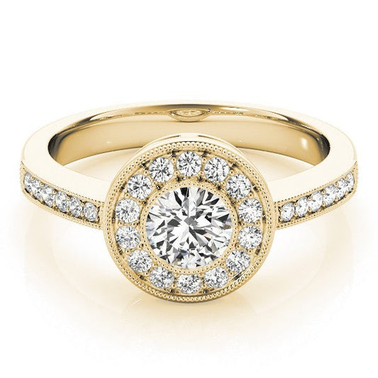 Lab Grown Round Diamond Halo Engagement Ring 18K Yellow Gold