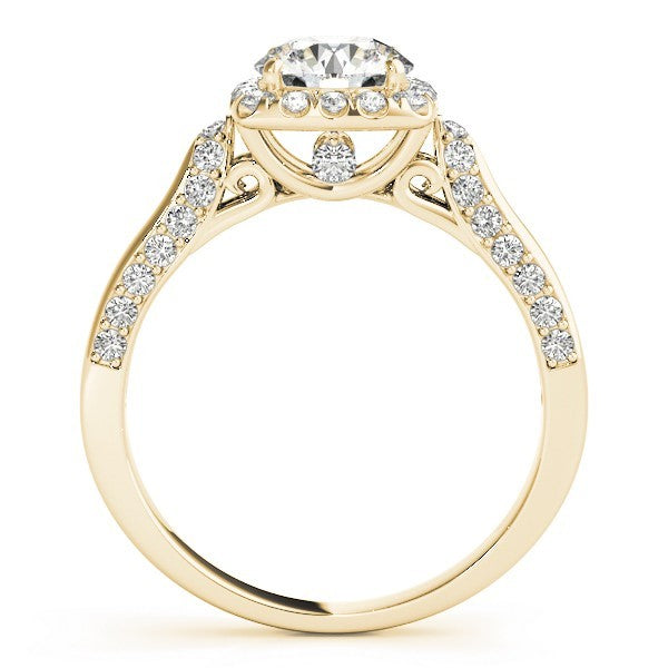 Lab Grown Round Diamond Halo Engagement Ring 18K Yellow Gold