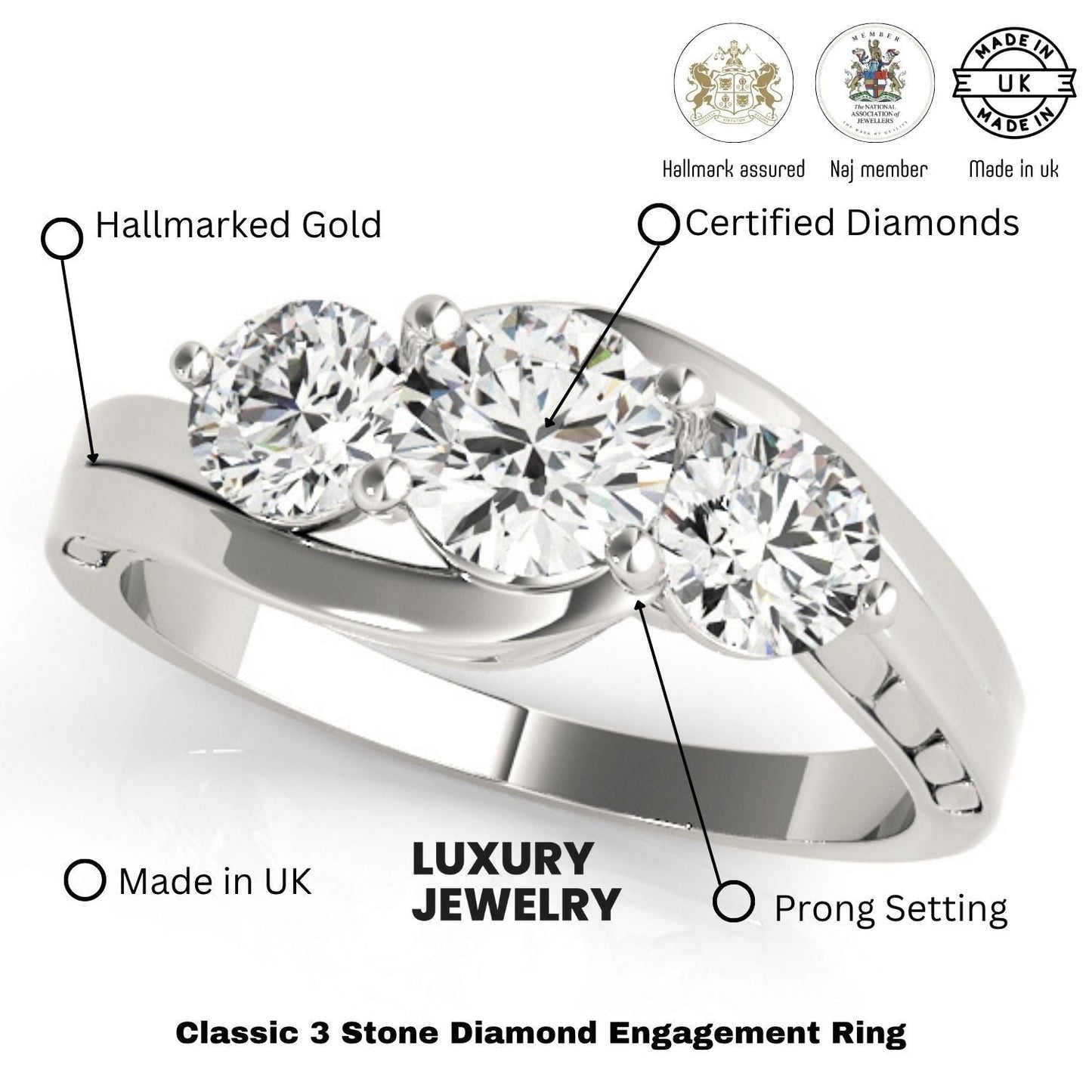 0.50Ct To 2.00Ct Lab Grown Round Diamond Trilogy Engagement Ring Platinum