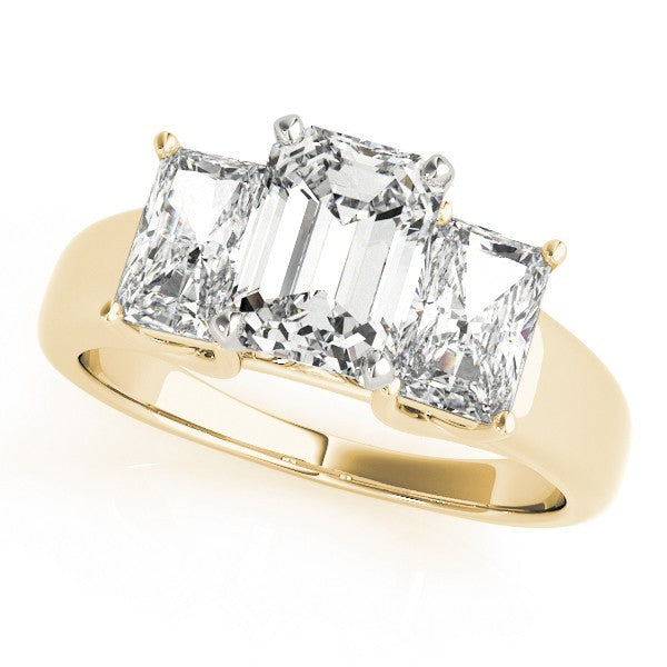 2.00Ct Lab Grown Emerald Cut Diamond 3 Stone Engagement Ring 18K White Gold