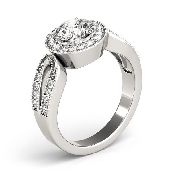 Lab Grown Round Diamond Halo Engagement Ring 18K White Gold