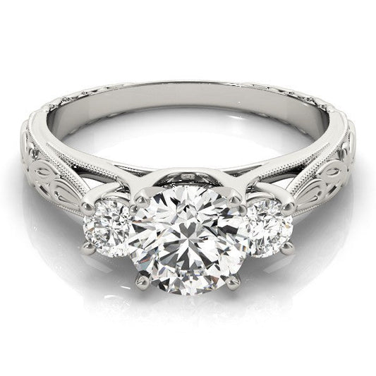 Lab Grown Round Diamond Art Designer 3 Stone Engagement Ring Platinum