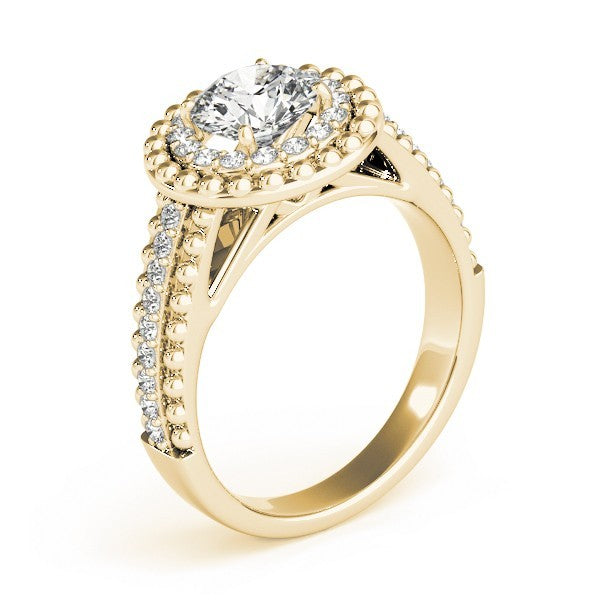 2Ct DE/VS Lab Grown Round Diamond Halo Engagement Ring 18K Yellow Gold