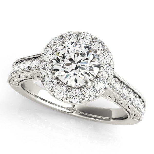 Lab Grown Round Diamond Halo Engagement Ring 18K White Gold