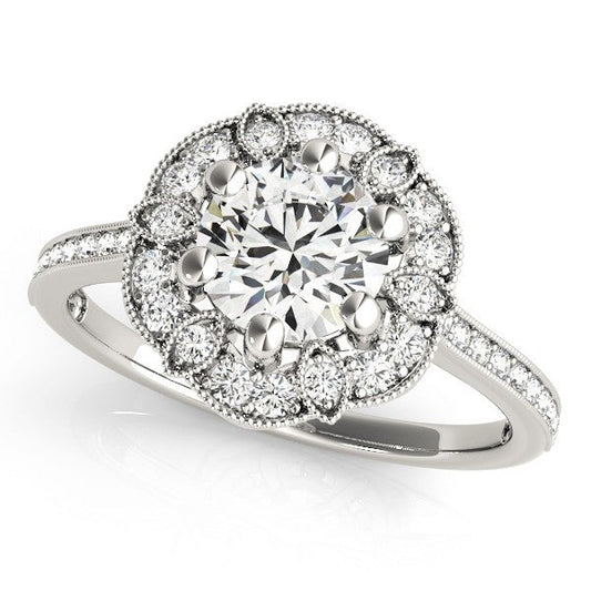 Lab Grown Round Diamond Halo Engagement Ring 18K White Gold