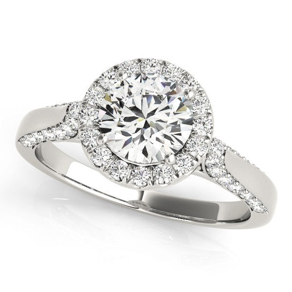 Lab Grown Round Diamond Halo Engagement Ring 18K Yellow Gold