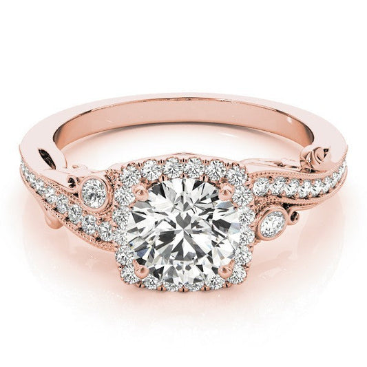 Lab Grown Round Diamond Halo Engagement Ring in 18K Rose Gold