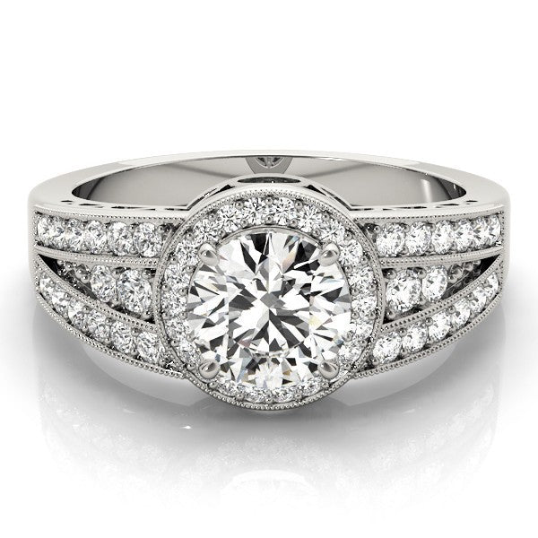 Lab Grown Round Diamond Halo Engagement Ring 18K White Gold