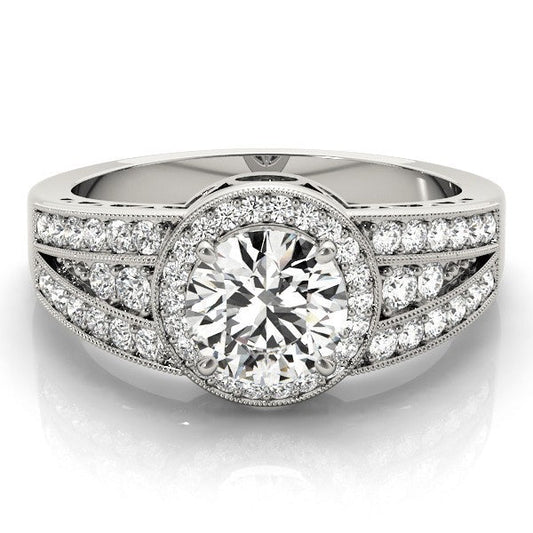 Lab Grown Round Diamond Halo Engagement Ring 18K White Gold
