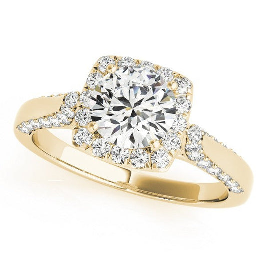 Lab Grown Round Diamond Halo Engagement Ring 18K Yellow Gold