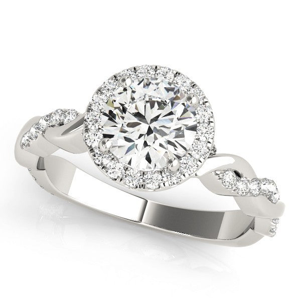 Lab Grown Round Diamond Halo Engagement Ring 18K White Gold