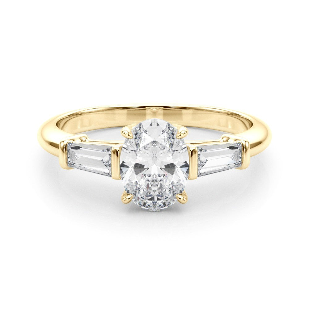 18K Yellow Gold 2CT DE/VS Lab-Grown Oval Diamond 3 Stone Engagement Ring