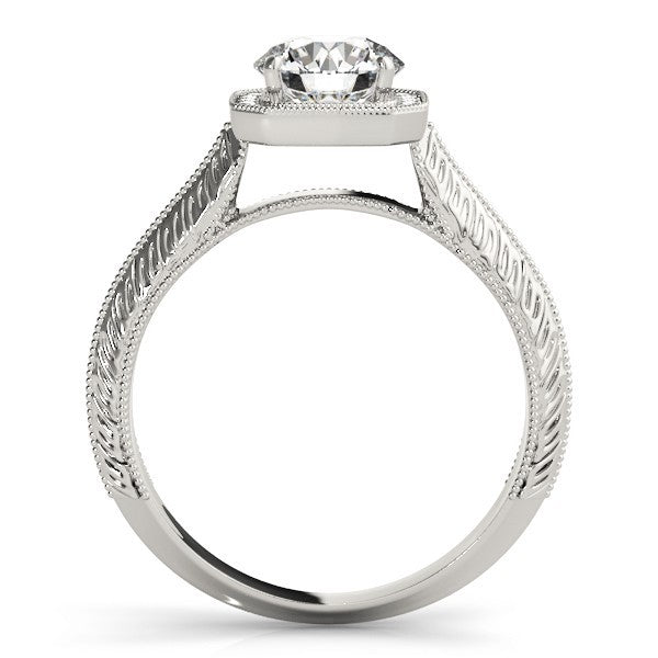 Lab Grown Round Diamond Halo Engagement Ring 18K White Gold