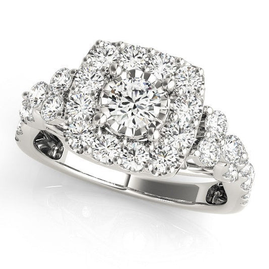 Lab Grown Round Diamond Halo Engagement Ring 18K White Gold