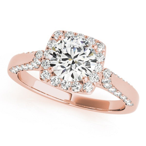 Lab Grown Round Diamond Halo Engagement Ring 18K Yellow Gold