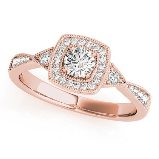 Lab Grown Round Diamond Halo Engagement Ring in 18K Rose Gold
