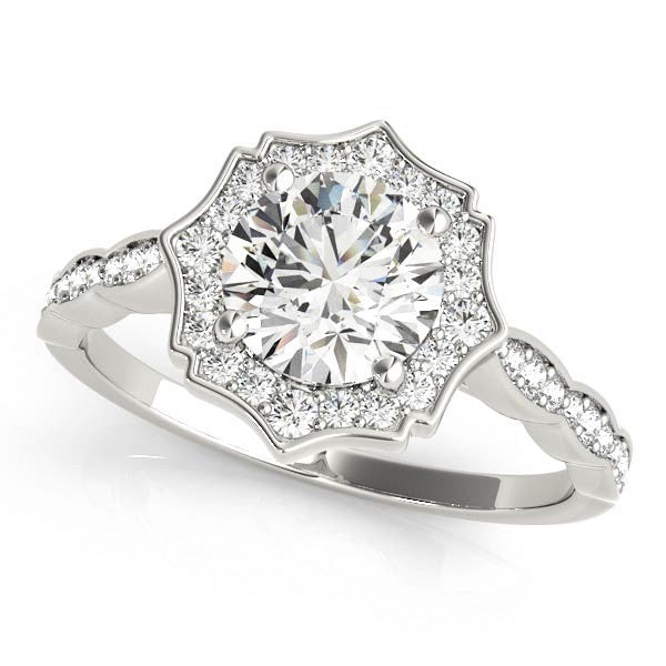 Lab Grown Round Diamond Halo Engagement Ring 18K White Gold