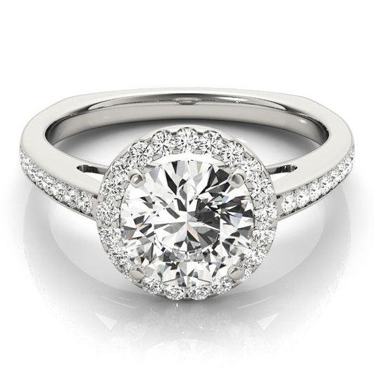 2.00 Ct DE/VS Lab Grown Round Diamond Halo Engagement Ring 18K White Gold