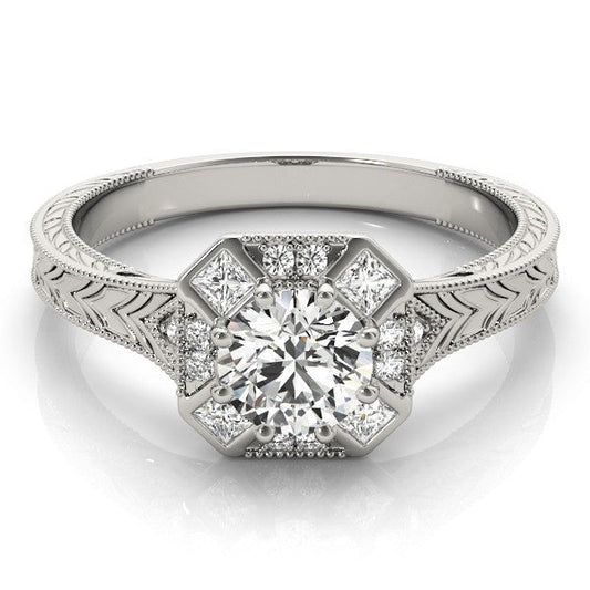 Lab Grown Round Diamond Halo Engagement Ring 18K White Gold