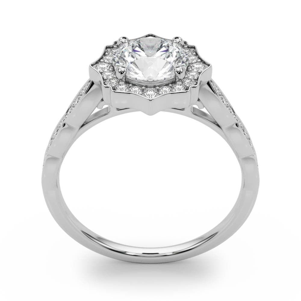 Lab Grown Round Diamond Halo Engagement Ring 18K White Gold