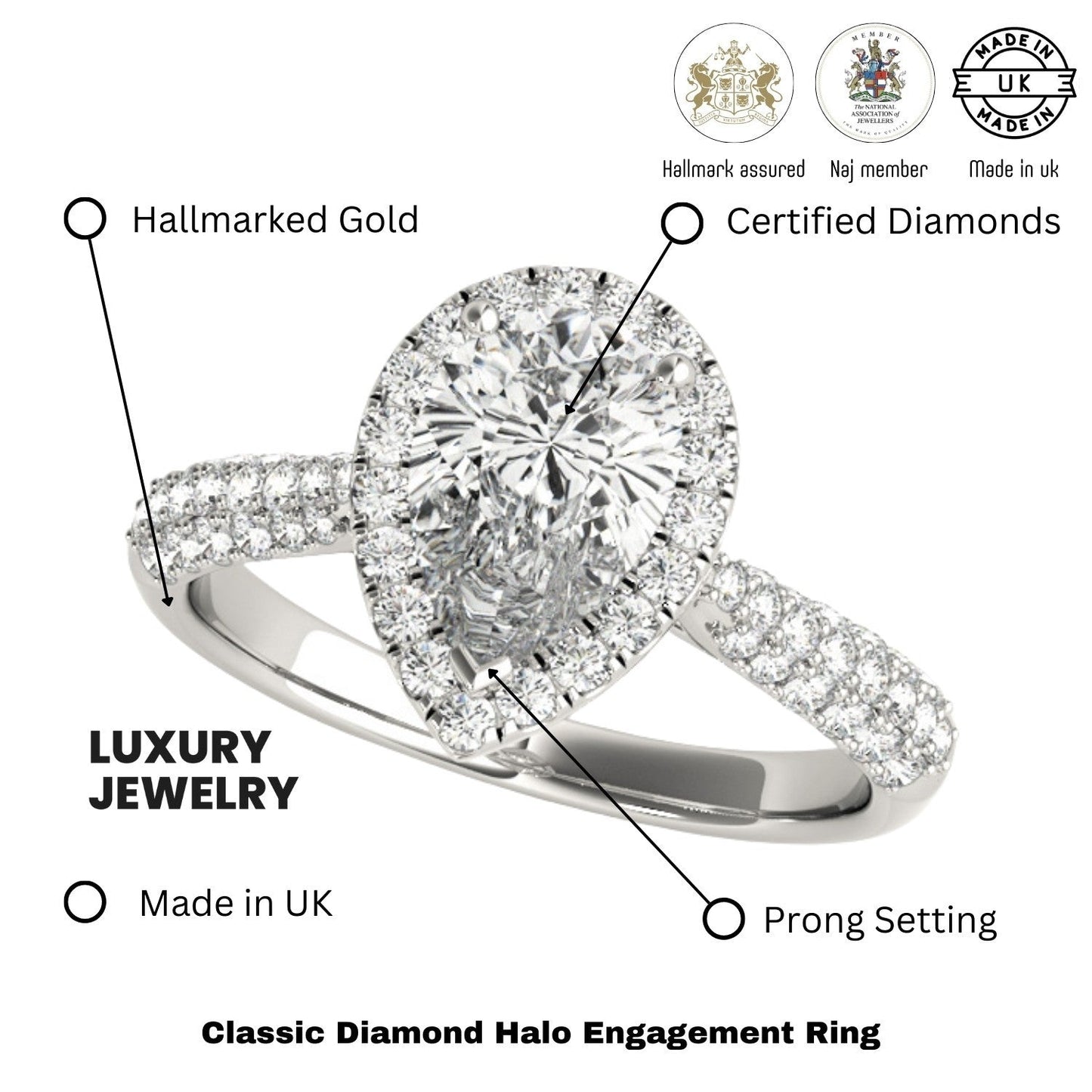 2.00 Ct DE/VS Lab Grown Pear Shape Diamond Halo Engagement Ring Platinum
