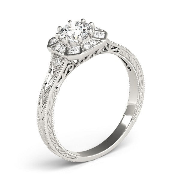 Lab Grown Round Diamond Halo Engagement Ring 18K White Gold