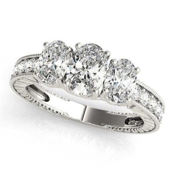 18K Yellow Gold Oval Cut Trilogy Engagement Ring Ð 2Ct DE/VS Lab Grown Diamond