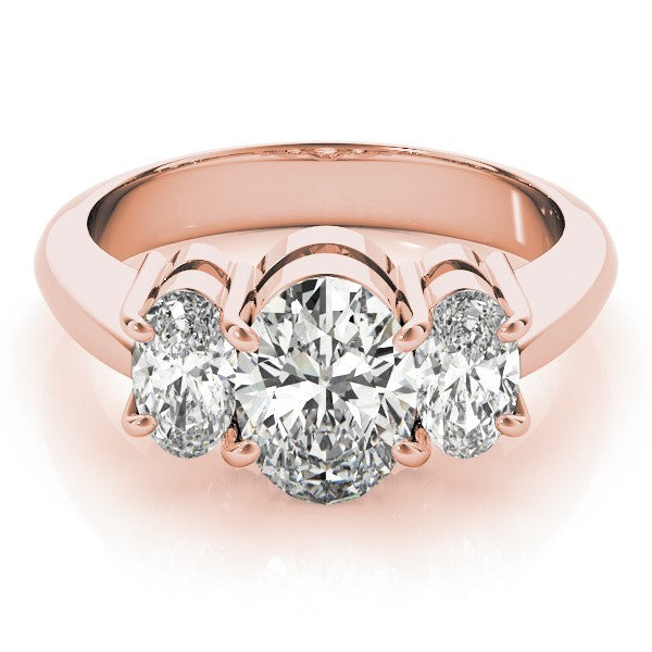 Lab-Grown Oval Diamond 3 Stone Engagement Ring Ð 18K Rose Gold
