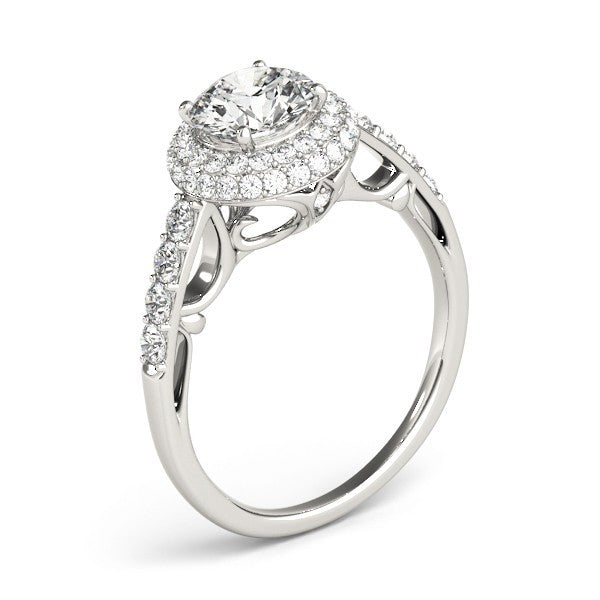 Lab Grown Round Diamond Halo Engagement Ring 18K Yellow Gold