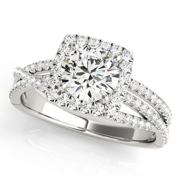 Lab Grown Round Diamond Halo Engagement Ring 18KYellow Gold